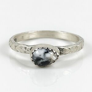 Solid 925 Sterling Silver Matte Finish White Buffalo Gemstone Ring Size 9.25